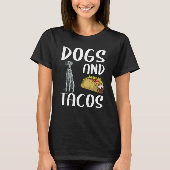 Camiseta Dogs And Tacos Blue Merle Dane Mexican Food (Frente)