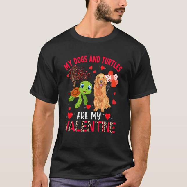 Camiseta Dogs And Turtles Are My Valentine Golden Retriever (Frente)