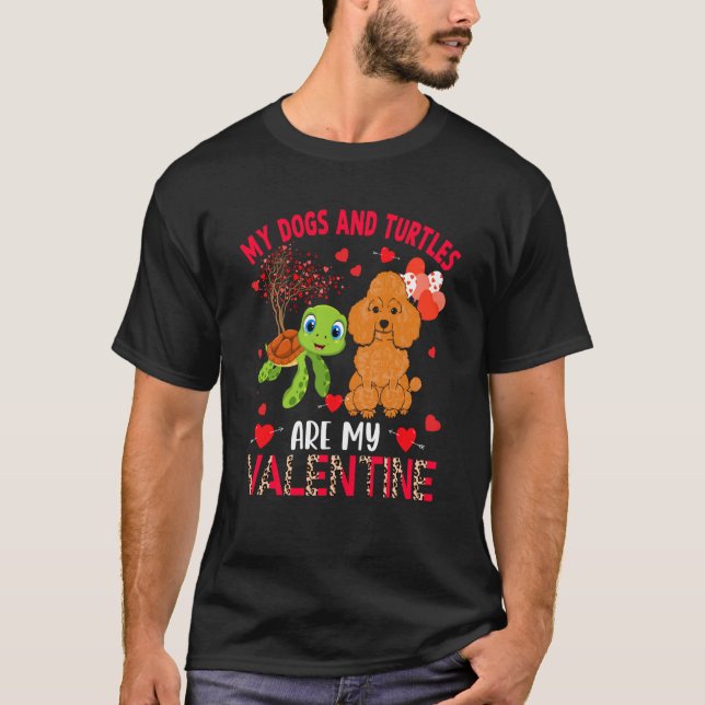 Camiseta Dogs And Turtles Are My Valentine Poodle With Turt (Frente)