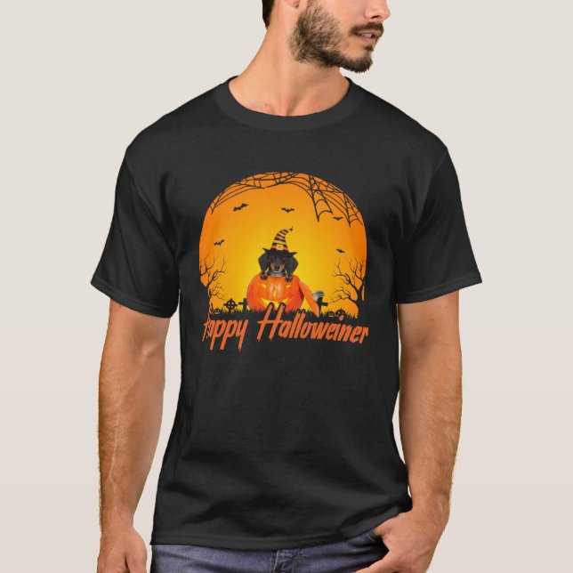 Camiseta Dogs  Happy Halloweiner Dachshund Halloween (Frente)