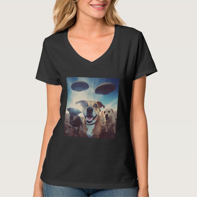 Camiseta Dogs Selfie with UFOs for Dog  and UFO (Frente)