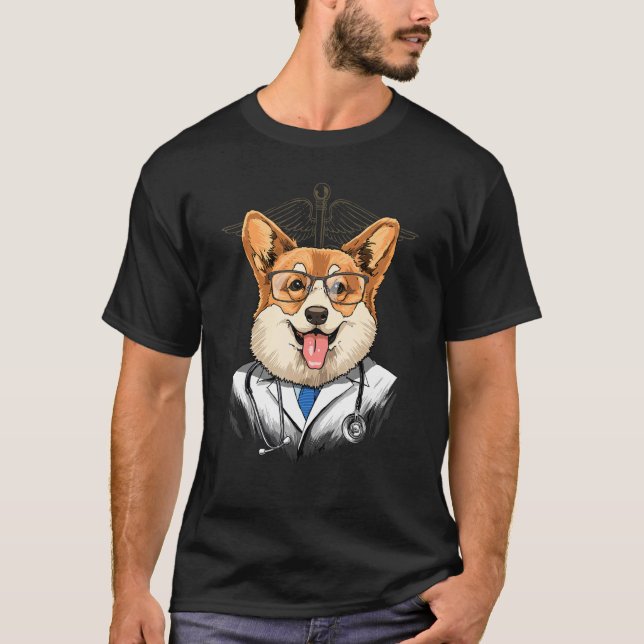 Camiseta Dogtor Pembroke Welsh Corgi Vet Médico-Cirurgião P (Frente)