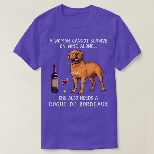 Camiseta Dogue Bordeaux e vinho Cão engraçado  (Frente do Design)