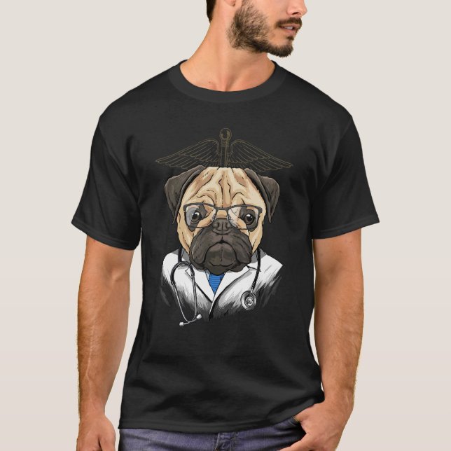 Camiseta Dogue Pug Vet Médico Puppy Pet Pug Cão (Frente)
