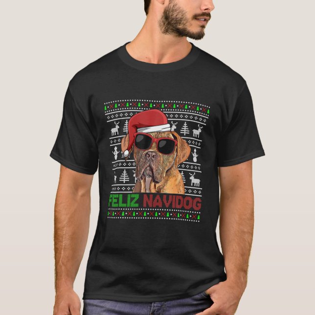 Camiseta Dogues De Bordeaux Dog Feliz Navidog Funny Christm (Frente)