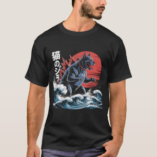 Camiseta Dogzilla Cat. Cachorro Japonês sobrevoando Sunset 