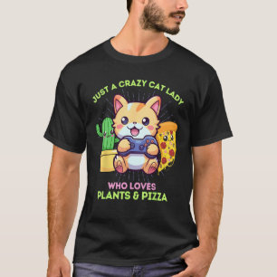 Camiseta Doida por Gatos Que Ama Jogos Plantas Pizza &