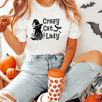 Camiseta Doida por Gatos Senhora Gato Preto Halloween