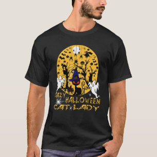 Camiseta Doida Senhora dos Gatos de Halloween Noite Assust