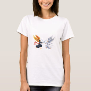 Camiseta Dois anjos com espada grande com asas abertas