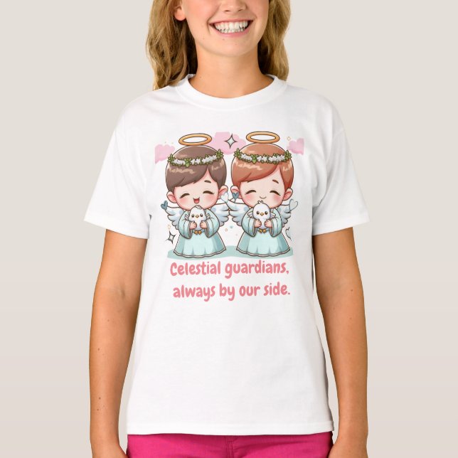 Camiseta Dois anjos, guardiões celestiais.  (Frente)