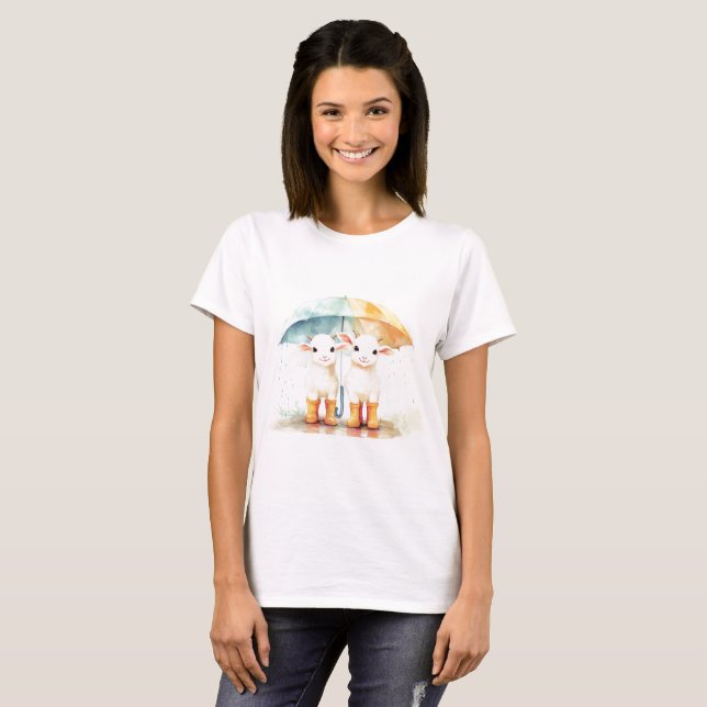 Camiseta Dois Bebês Cabra num Dia de Chuva (Frente Completa)