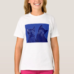 Camiseta Dois Bebês Cons Cabeças em Efeito de Desenho Azul