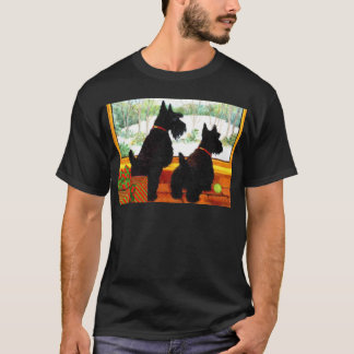 Camiseta Dois cães escoceses esperando Papai Noel