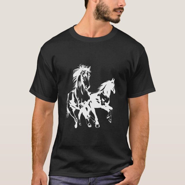 Camiseta Dois Cavalos com Contorno Branco (Frente)