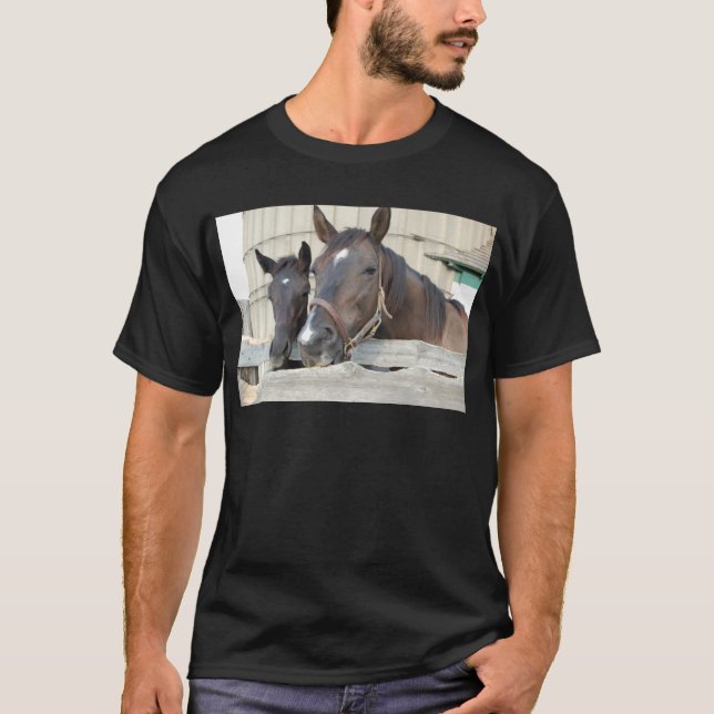 Camiseta Dois Cavalos Mastigando uma cerca (Frente)