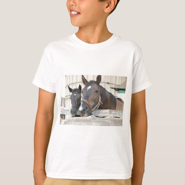 Camiseta Dois Cavalos Mastigando uma cerca (Frente)