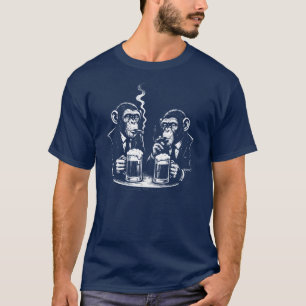 Camiseta dois chimpanzés estão fumando e bebendo cerveja
