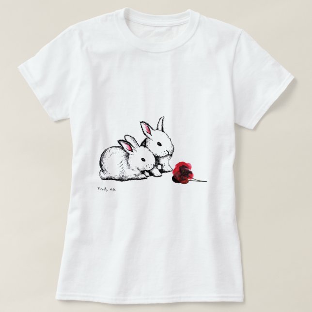 Camiseta Dois coelhos brancos pequenos (Frente do Design)