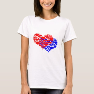 Camiseta Dois corações azul e vermelho