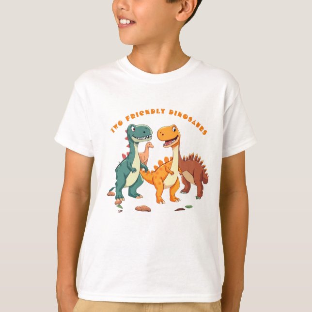 Camiseta Dois Dinossauros Cartoon Amigáveis (Frente)