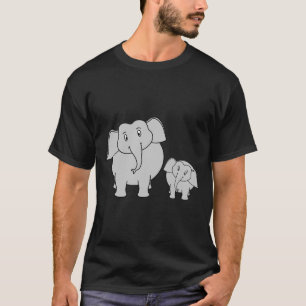 Camiseta Dois elefantes bonitos. Desenhos animados no preto