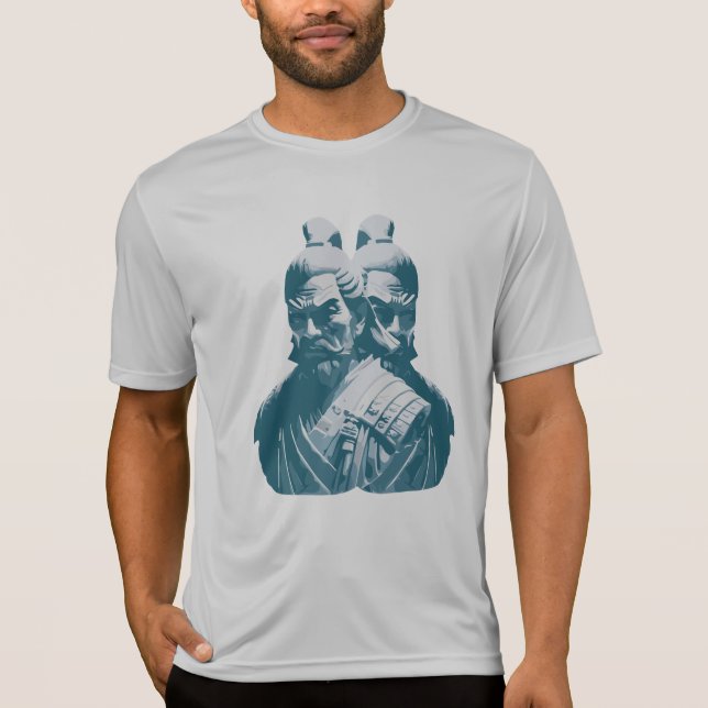 Camiseta Dois Estatuetas de Samurai Japoneses Design (Frente)