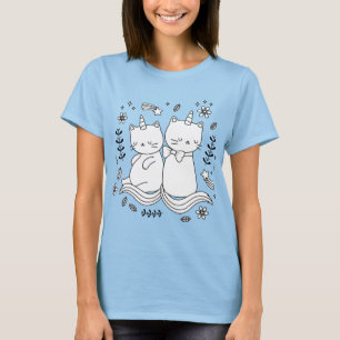 Camiseta Dois Gatinhos Unicórnio Bebê Presente de Mãe Unicó