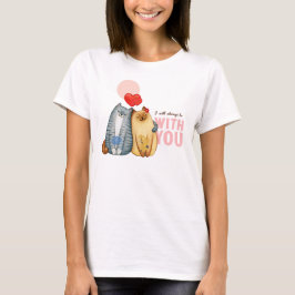 Camiseta Dois gatos abraçando com formas cardíacas e m româ