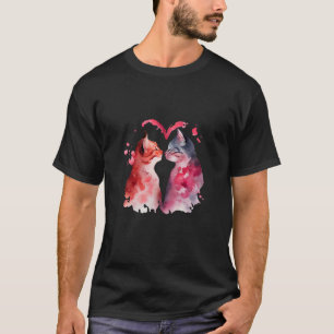 Camiseta Dois Gatos Amorosos no Coração do Dia dos Namorado