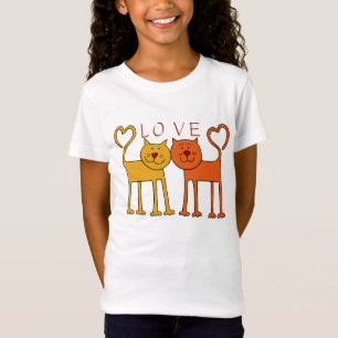 Camiseta Dois gatos bonitos com t-shirt dos corações