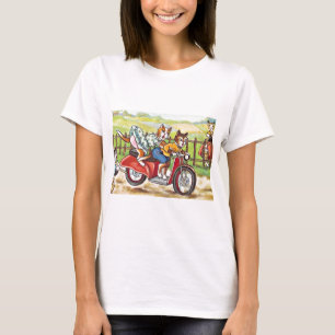 Camiseta Dois gatos em uma motocicleta