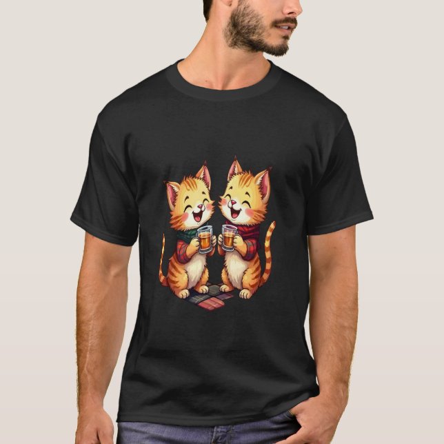 Camiseta Dois Gatos Malhados Laranja Com Dramas Tema Escocê (Frente)
