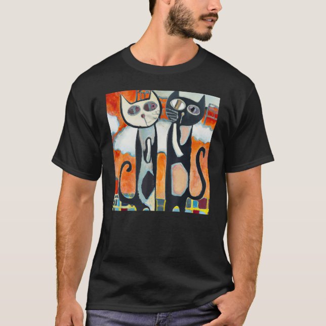 Camiseta Dois gatos pretos, gatinhos humorísticos (Frente)