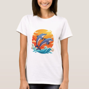 Camiseta Dois golfinhos de desenho animado saltando