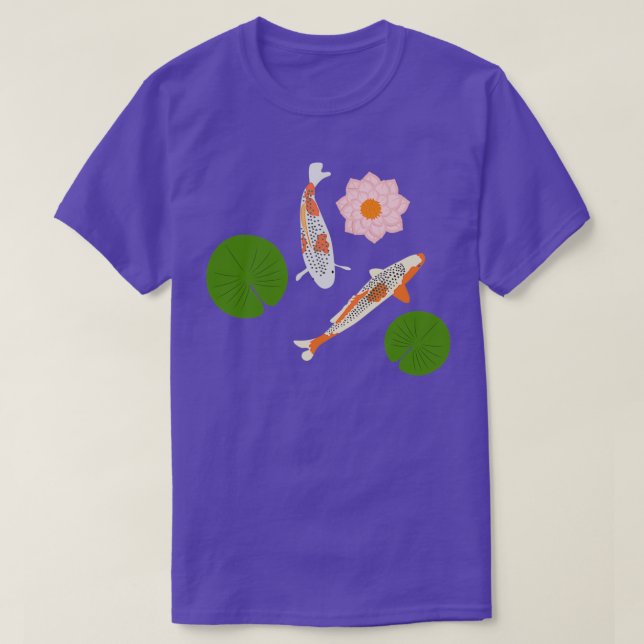 Camiseta Dois japoneses Koi Fish Waterlily Koi Pond (Frente do Design)