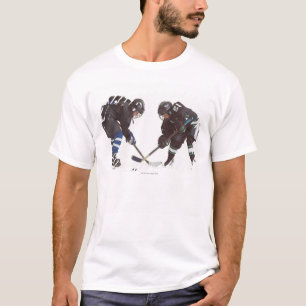 Camiseta dois jogadores de hóquei caucasianos que vestem a