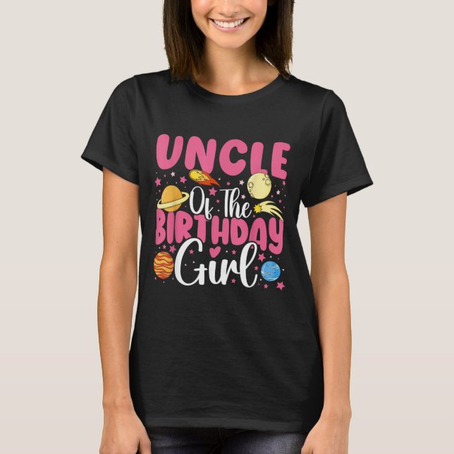 Camiseta Dois Para a Lua Tio da Menina do Aniversário Astro (Frente)