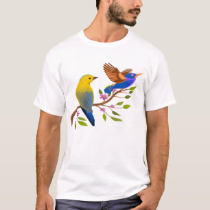 Camiseta Dois pardais sentados em um galho de árvore