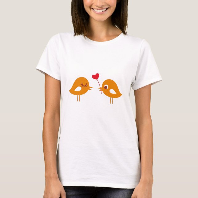 Camiseta Dois Pássaros Apaixonados por Corações (Frente)