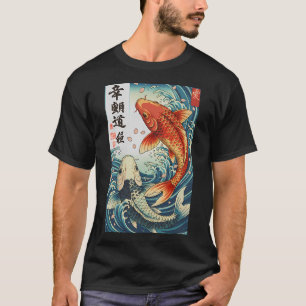Camiseta Dois peixes Koi nadando na Grande Onda