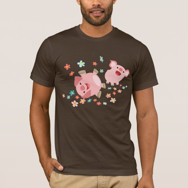 Camiseta Dois porcos bonitos dos desenhos animados no (Frente)