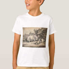 Camiseta Dois porcos deitados com palha numa Caneta ao ar l