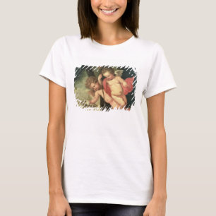 Camiseta Dois querubins de voo, mantendo a coroa de