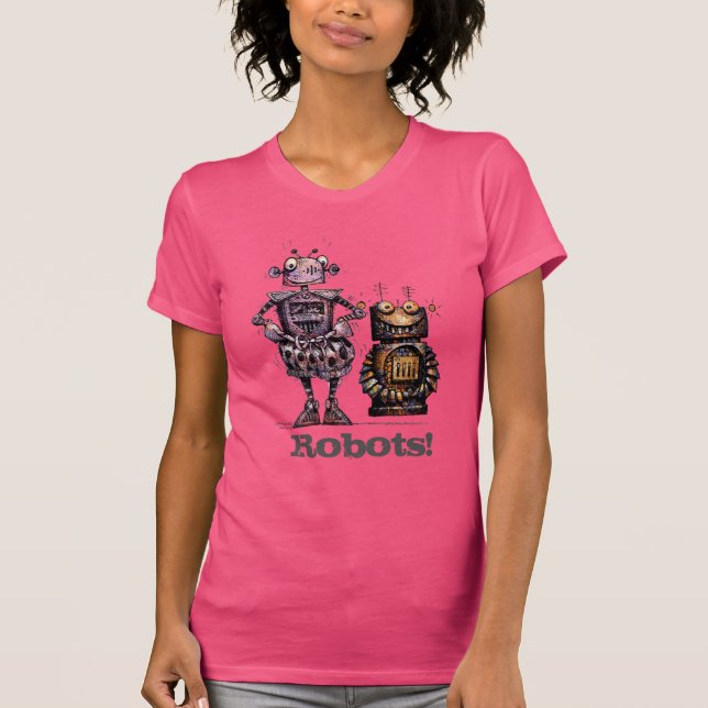 Camiseta Dois robôs bonitos engraçados (Frente)