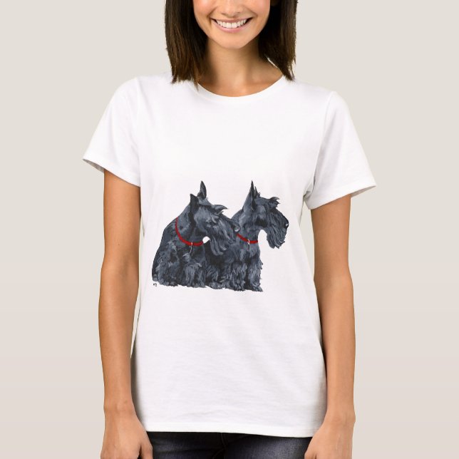 Camiseta Dois Terriers Escoceses Curiosos (Frente)