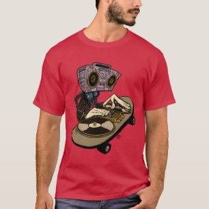 Camiseta dois toca-discos e um skate engraçado
