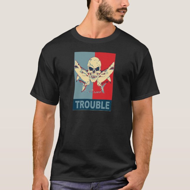 Camiseta Dois tubarões e um problema crânio-Dobro (Frente)