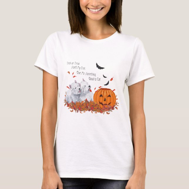 Camiseta Dois Westies no Halloween (Frente)