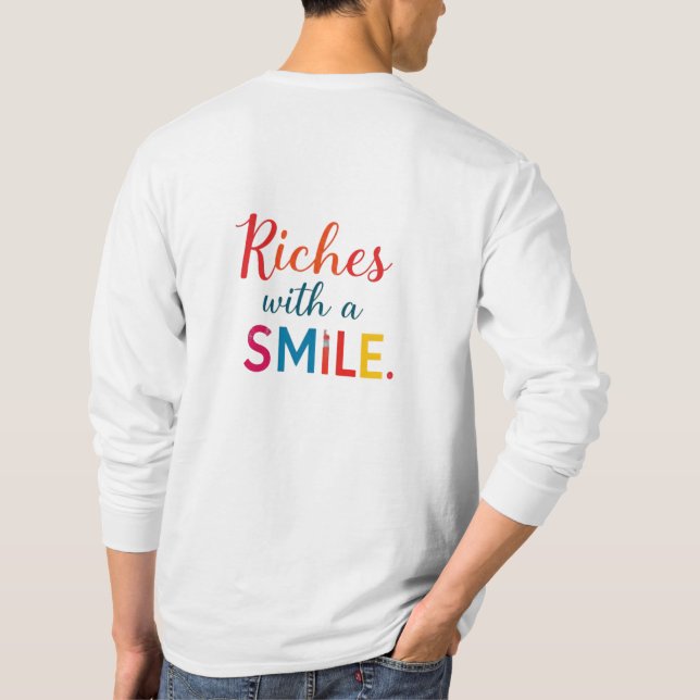 Camiseta Dólares e Chuckles, Riqueza com Sorriso (Verso)